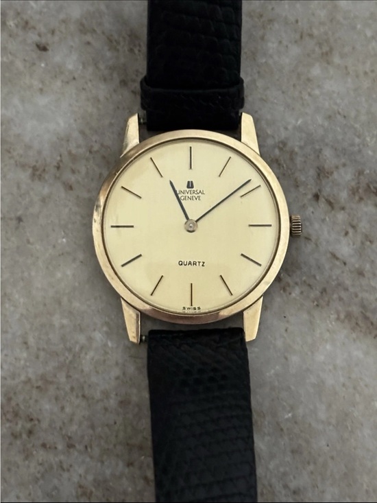 Universal Other - Universal Geneve Gold-Tone Men's Quartz Watch with Cream Dial and Black Strap